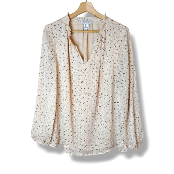 Rachel Zoe Chiffon Blouse Sz L | Sheer Sleeves Feminine Romantic Heart Print - Picture 1 of 9